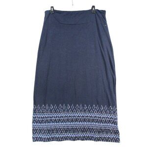 Eddie Bauer Womens Size XL Navy Blue Maxi Skirt With Ikat Pattern